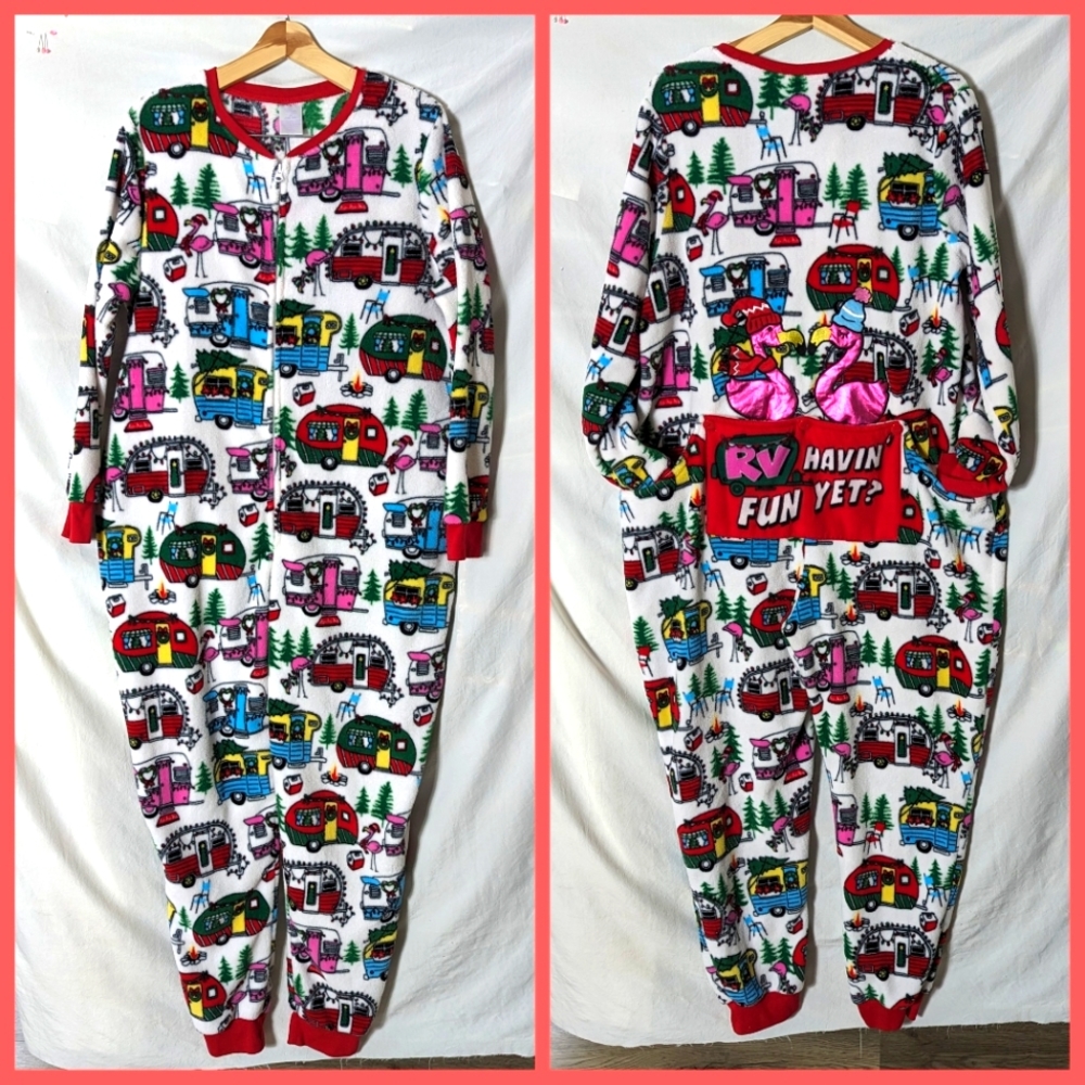 RV camper dropseat union suit onesie sz 2XL unisex red white